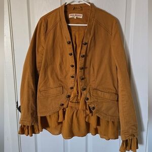 Free People Brown Blazer with Ruffle Hem